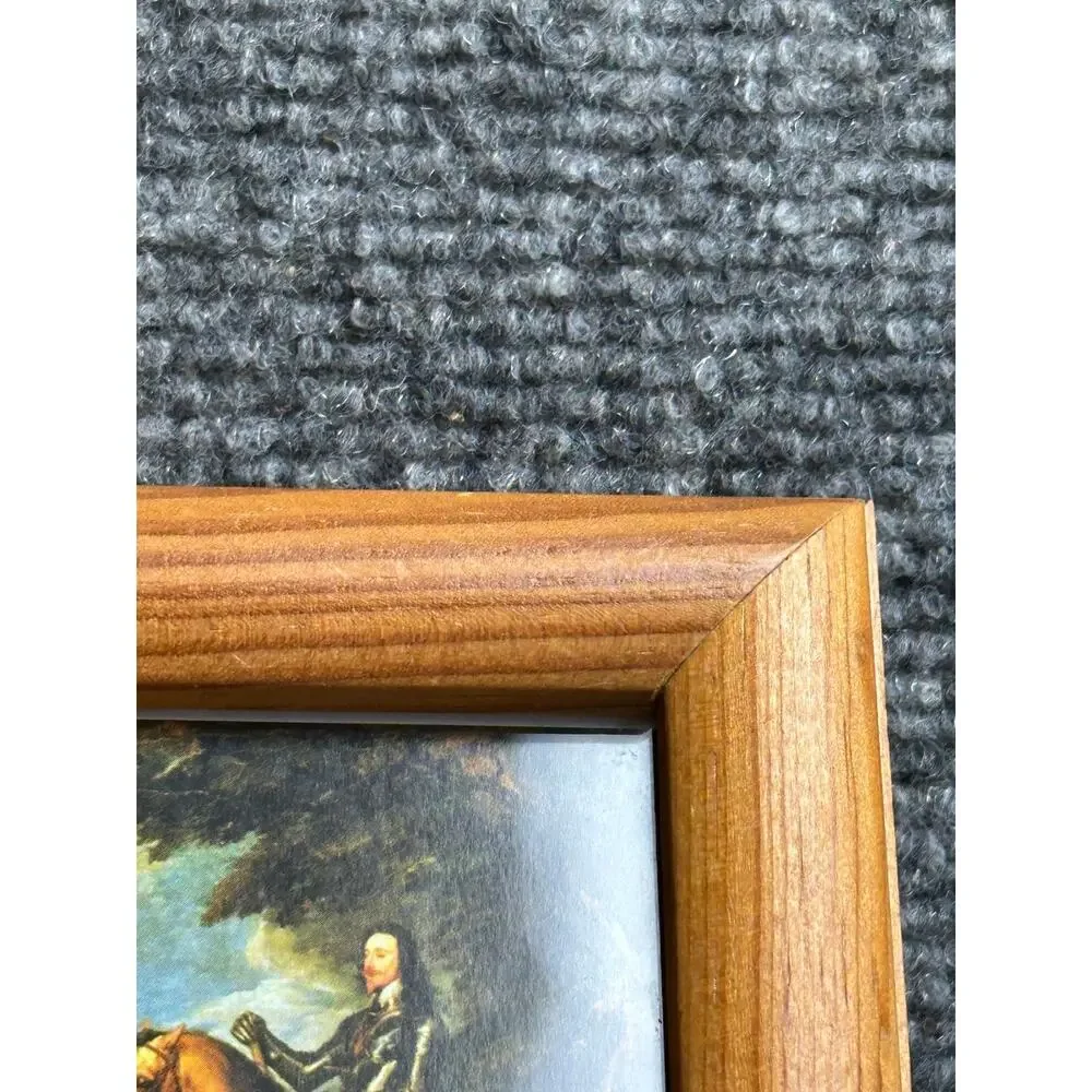 Vintage miniature solid wood picture frame 3.5x4.5 equestrian print wall hook